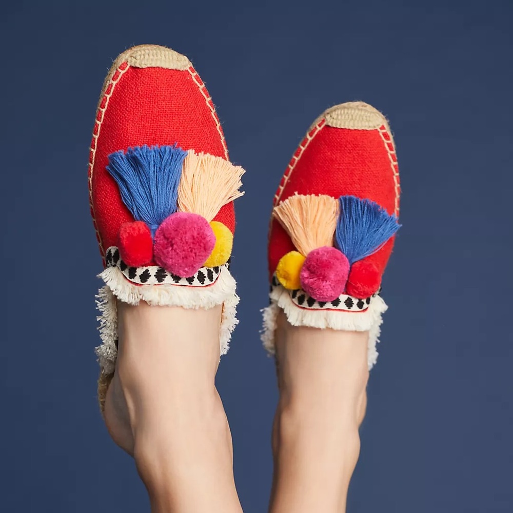 Soludos Red Mules with Colorful Tassels